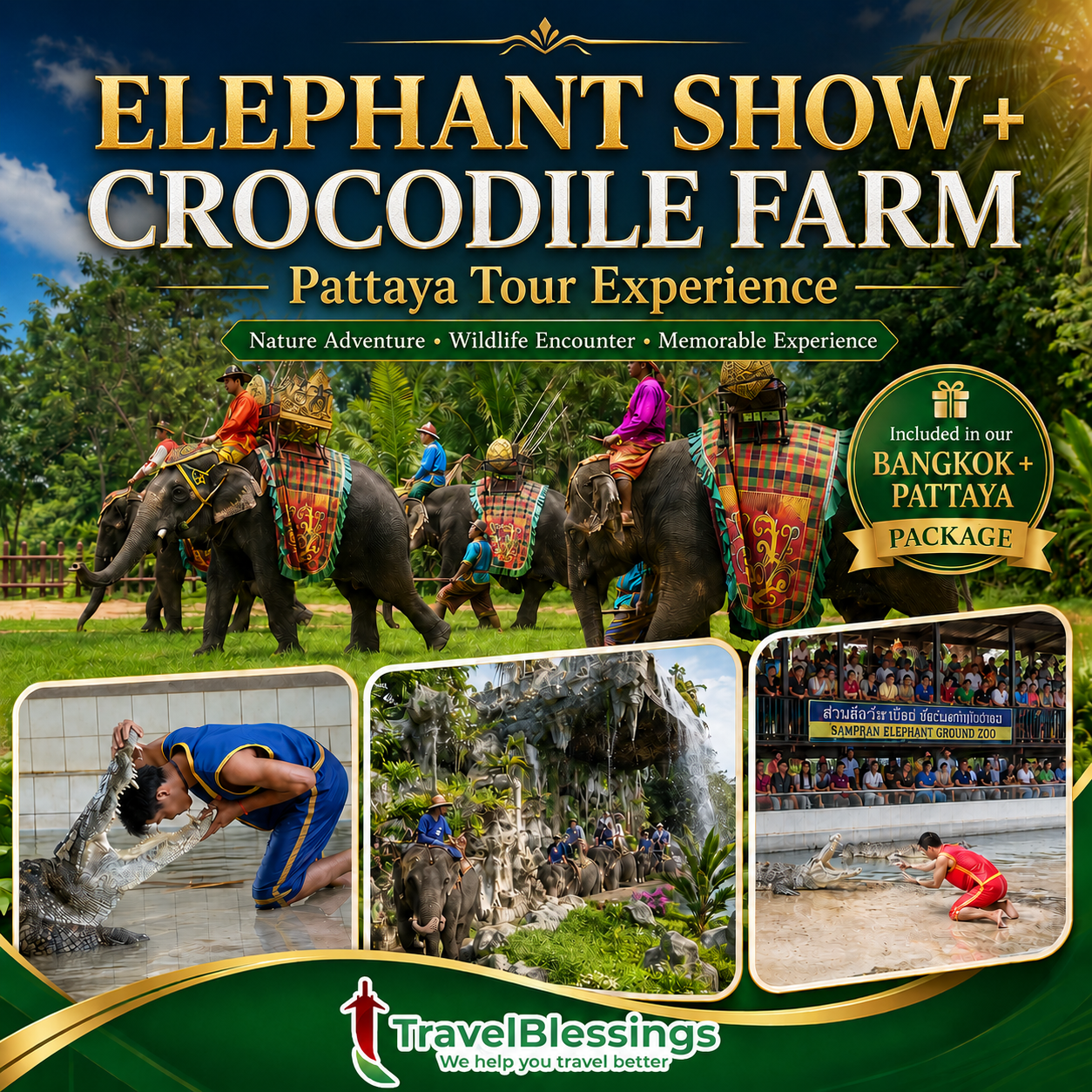 Elephant Show + Crocodile Farm Pattaya